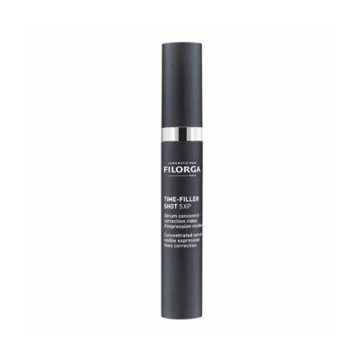 frasco de sérum preto da marca FILORGA com texto branco