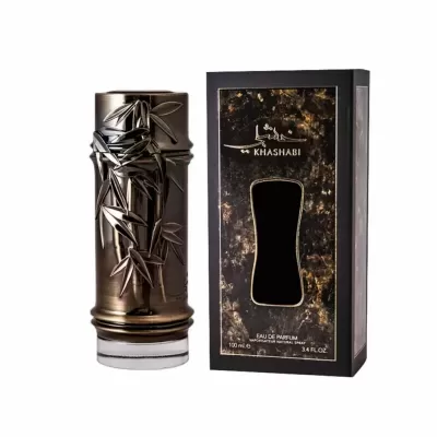 Frasco e embalagem de perfume KHASHABI bronze e preto