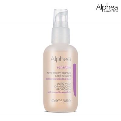 Frasco de sérum facial Alphe Sensitive Deep Moisturizing 100ml em fundo branco
