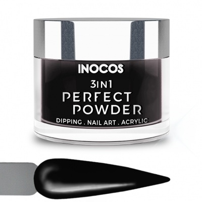 Pó acrílico para unhas INOCOS Perfect Powder preto com tampa prateada