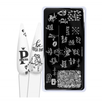 Placa de carimbo para unhas e unhas postiças com desenhos e textos de amor e princesas