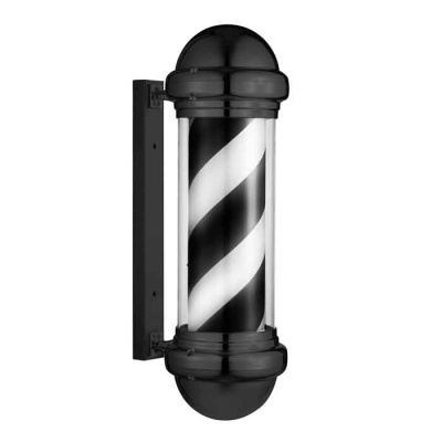 Luminária de parede para barbearia, preta com padrão espiral branco e preto.