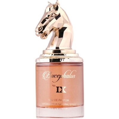 Frasco de perfume com tampa de cabeça de cavalo dourada