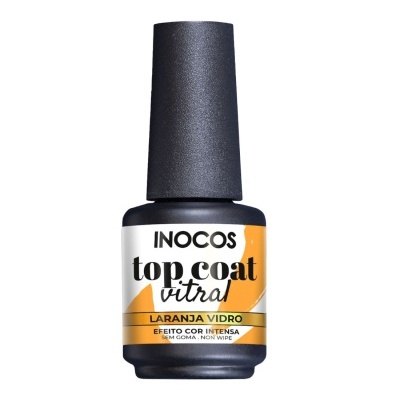Frasco de verniz para unhas INOCOS laranja com rótulo branco e laranja