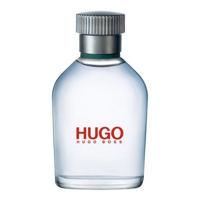 Frasco de perfume Hugo Boss transparente com tampa prateada