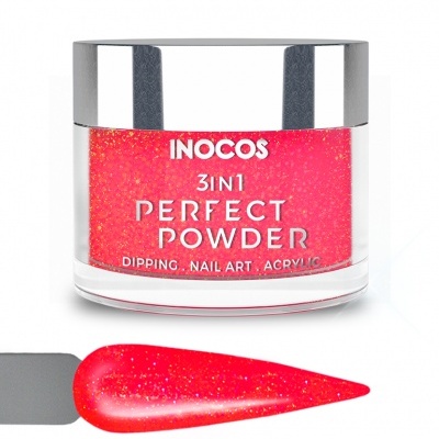 Pó para unhas rosa com brilho e pote INOCOS 3IN1 PERFECT POWDER