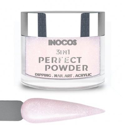 Pó de unhas rosa cintilante NOCOs 3IN1 Perfect Powder com embalagem e amostra