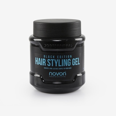 Frasco preto de gel para cabelo Novon Hair Styling Gel
