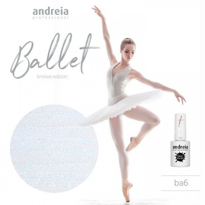 Bailarina de ballet, amostra de verniz perolado azul claro, embalagem de verniz branca Andreia Professional Ballet