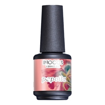 Frasco de verniz gel com etiqueta floral cor de rosa
