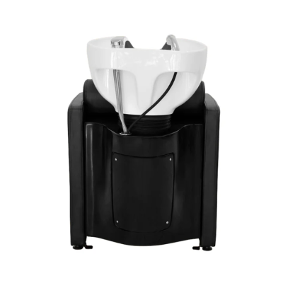 Cuba de cabelo branca com estrutura preta para cabeleireiro