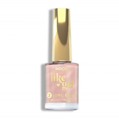 Frasco de verniz de unhas rosa claro com tampa dourada