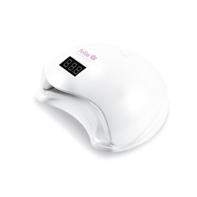 Dispositivo branco para unhas com visor digital e texto Poliné