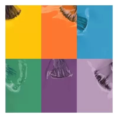 Seis quadrados coloridos com padrões abstratos que parecem pinceladas.