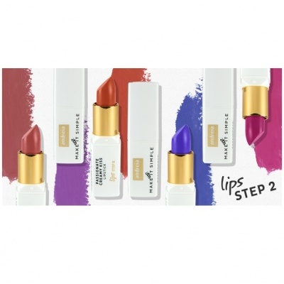 Quatro batons MAKE IT SIMPLE em cores variadas com embalagem branca e dourada