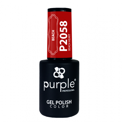 Frasco de verniz gel preto com tampa vermelha e texto branco.