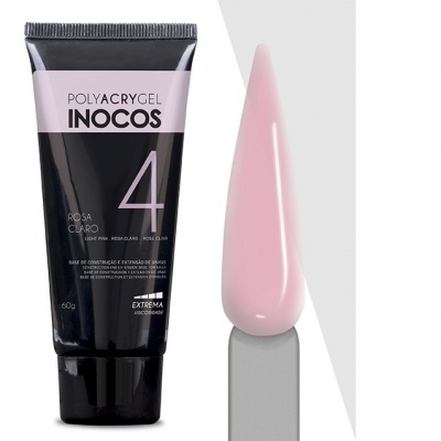 Tubo preto e rosa claro de POLYACRYGEL INOCOS 4 com amostra da cor rosa claro brilhante