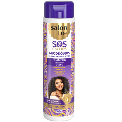 Frasco de shampoo Salon Line SOS Cachos Mix de Óleos 300ml com tampa roxa