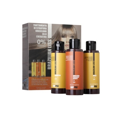 Kit tratamento capilar Brazilian Liss KAY PRO com três frascos e caixa