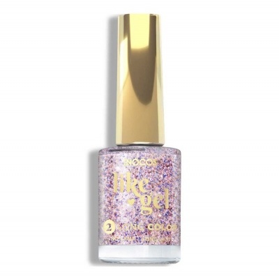 Frasco de verniz de unhas glitter lilás com tampa dourada