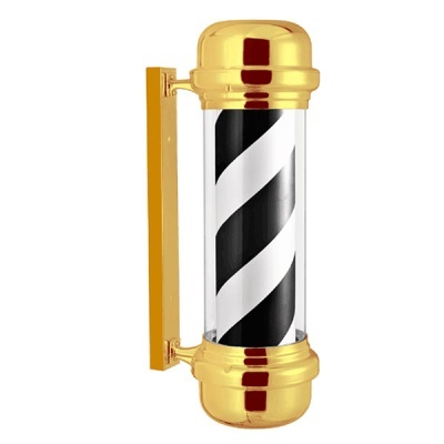 Aparelho decorativo de barbearia dourado com padrão preto e branco
