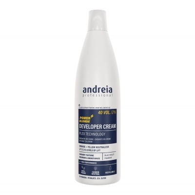 Frasco branco de creme desenvolvedor Andreia Professional