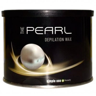 Recipiente preto com cera depilatória The Pearl e imagem de pérola