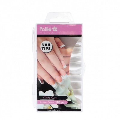 Embalagem de unhas postiças brancas Pollié com design rosa e preto