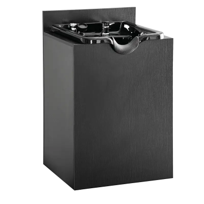 Móvel lavatório preto para salão com cuba e torneira