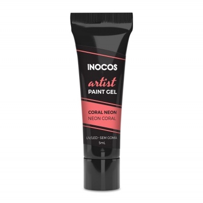 Tubo preto de gel para unhas Inocos artist Paint Gel Coral Neon 5mL