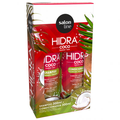 Caixa do shampoo e condicionador Hidra Coco Salon Line para cabelos cacheados