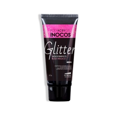 Tubo preto com glitter holográfico rosa mágico da INOCOS