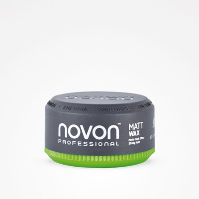Embalagem redonda preta com base verde de cera modeladora para cabelo Novon Professional Matt Wax