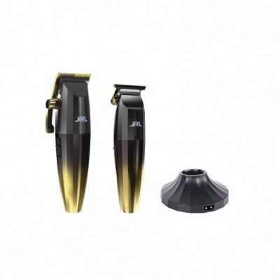 Máquinas de cortar cabelo preto e dourado com base de carregamento preta