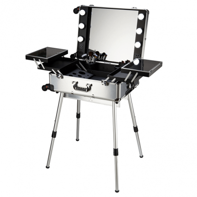 Estojo de maquilhagem portátil com espelho e luzes LED