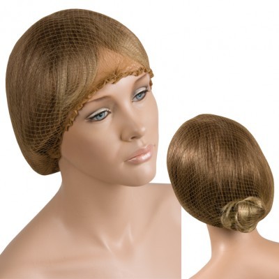 Rede protetora de cabelo castanha em manequim com coque