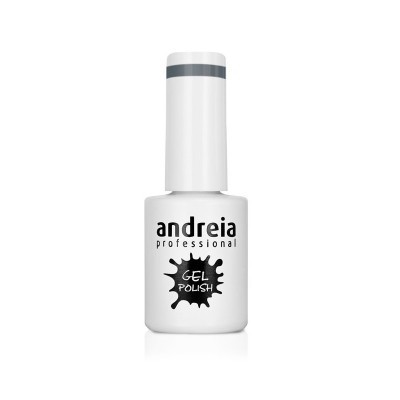 Frasco branco de verniz gel Andreia Professional com tampa longa e texto preto