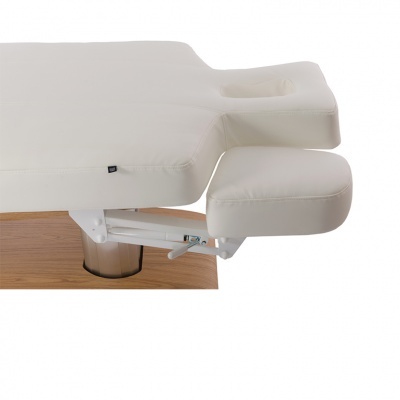 Cama de massagem branca com apoio para braços ajustável