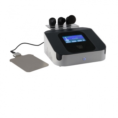 Dispositivo eletrónico com ecrã digital e três aplicadores circulares