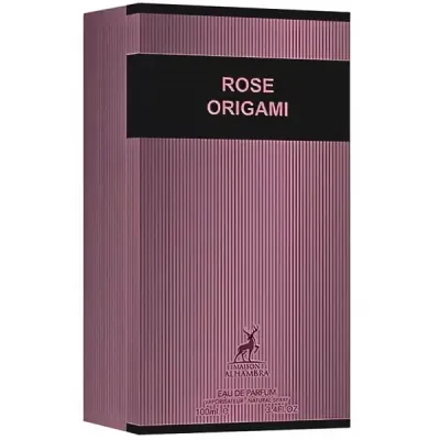 Embalagem da fragrância ROSE ORIGAMI de 100 ml em rosa e preto