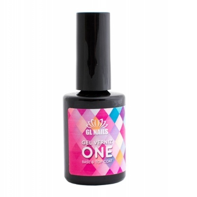 Frasco de verniz gel para unhas preto com rótulo colorido