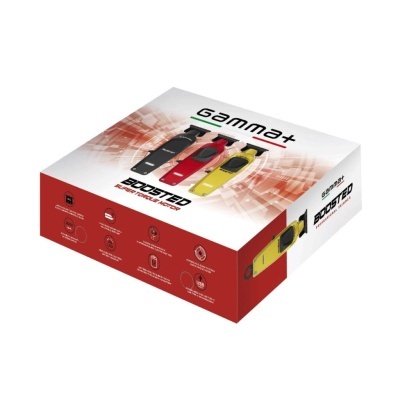 Caixa do produto GAMMA+ BOOSTED com imagem de skates elétricos e texto explicativo