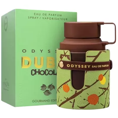 Frasco de perfume Odyssey DUB Chocolate com estojo verde e caixa correspondente
