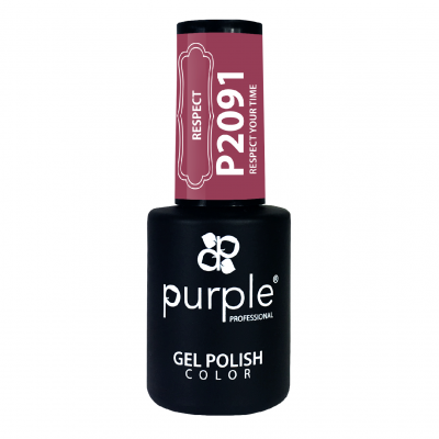 Frasco de verniz gel para unhas cor rosada com tampa preta e rótulos em branco