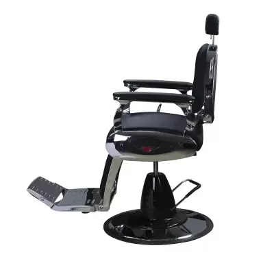 cadeira de barbeiro preta com estrutura cromada