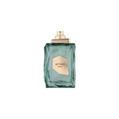 Frasco verde esmeralda de perfume com rótulo dourado AETHER CRYSTAL