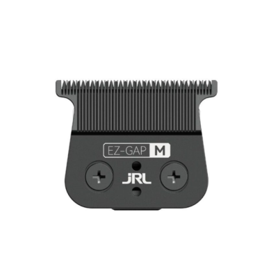 Cabeça de máquina de cortar cabelo preta com lâminas metálicas e texto EZ-GAP M, JRL