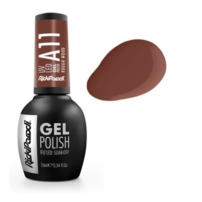 Esmalte gel castanho RickiParodi A11 Rough Wood com amostra de cor líquida