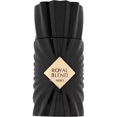 Frasco preto ondulado com rótulo dourado Royal Blend Nero