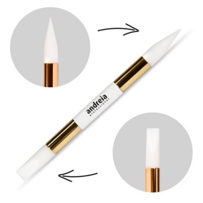 Pincel duplo para maquilhagem branco e dourado com pontas finas